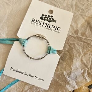 Restrung guitar string Silver necklace choker leather tie NEW